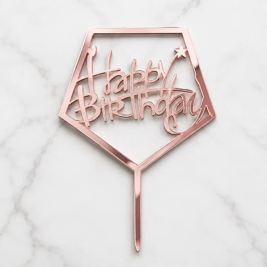 Топер для торта Happy Birthday дзеркальний на день народження рожеве золото
