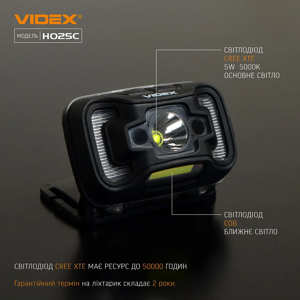 Налобний світлодіодний ліхтарик Videx VLF-H025C, 310Lm 5000K (26572-000) - фото 4