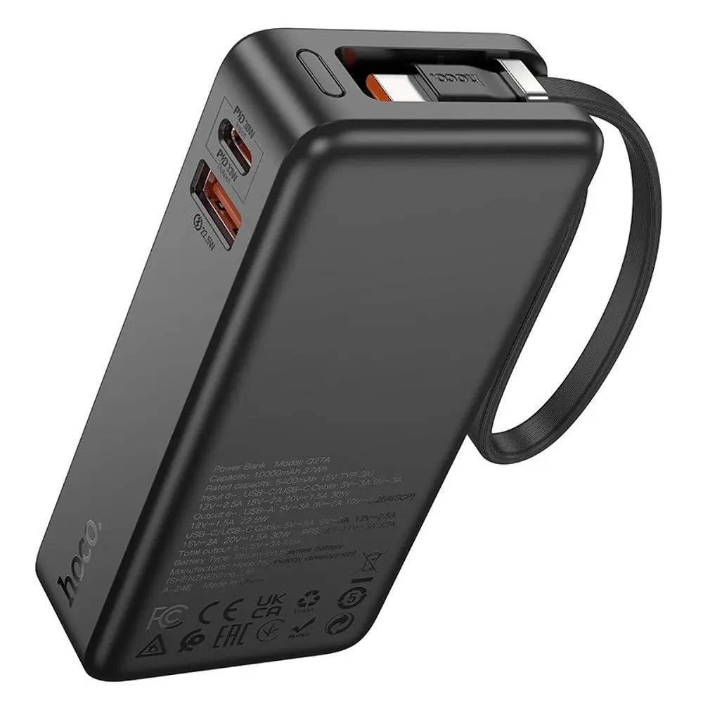Аккумулятор портативный Hoco Q27a power bank 10000mAh 33w интегрированный кабель - фото 4