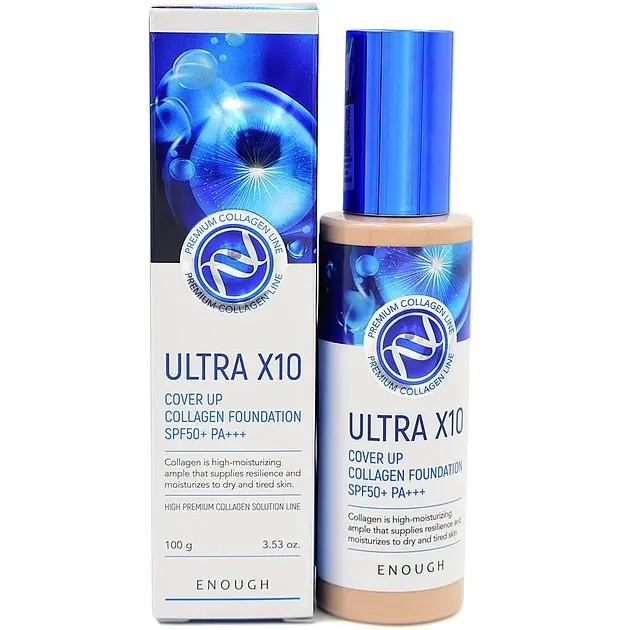 Тональный крем для лица Enough Ultra X10 Cover Up Collagen Foundation Коллаген SPF50+ PA+++, тон 21, 100 мл - фото 1