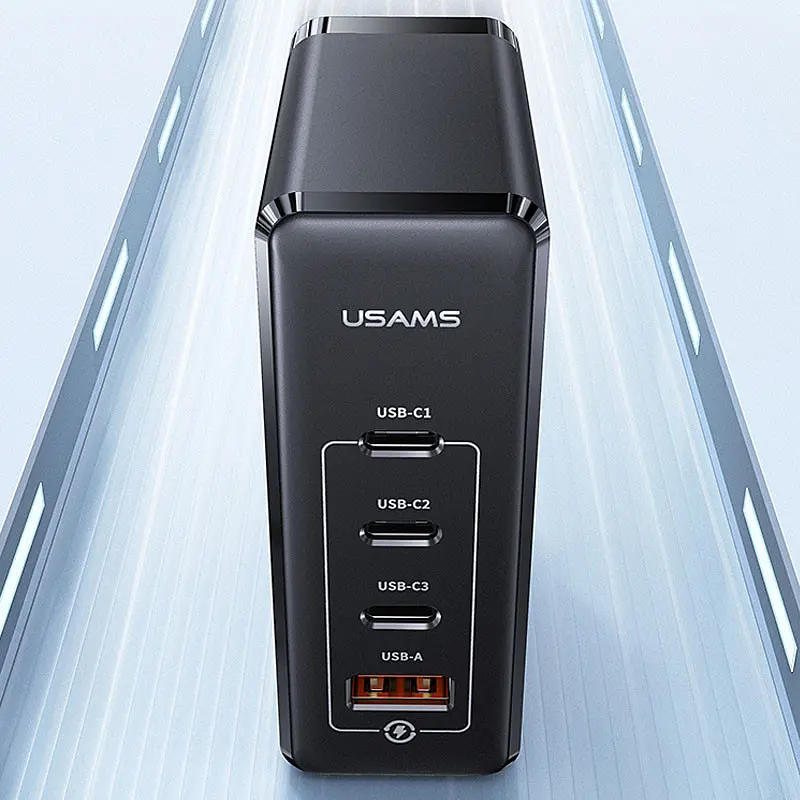 МЗП Usams US-CC163 T50 4 Ports GaN Fast Charger 100W (1USB-A/3C) Black - фото 3