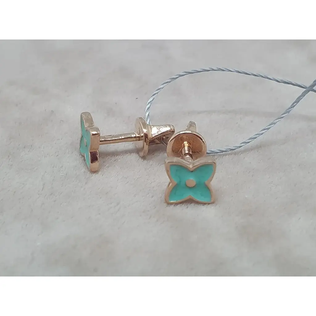 Золотые серьги-пуссеты Ювелирное производство А. Долина Клевер с эмалью. 120932_Зел - фото 3