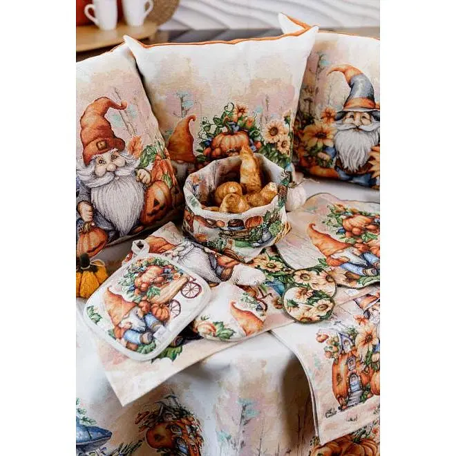 Наволочка гобеленова Прованс Гарбузові гноми з возиком 45х45 см  (36216) - фото 3