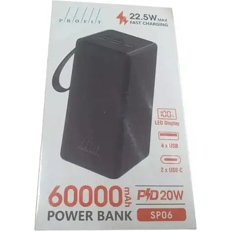 Портативный аккумулятор Profit SP06 60000mAh 22.5W+PD20W LED power bank black - фото 2