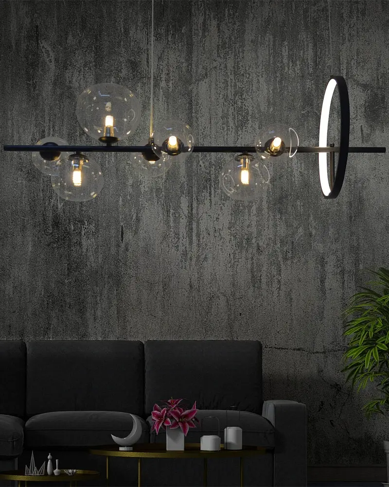 Подвесной светильник, люстра Goldlux 331113 Hybrid G9+LED 7+1x15W+6W 4000K 2300Lm IP20 черный - фото 3