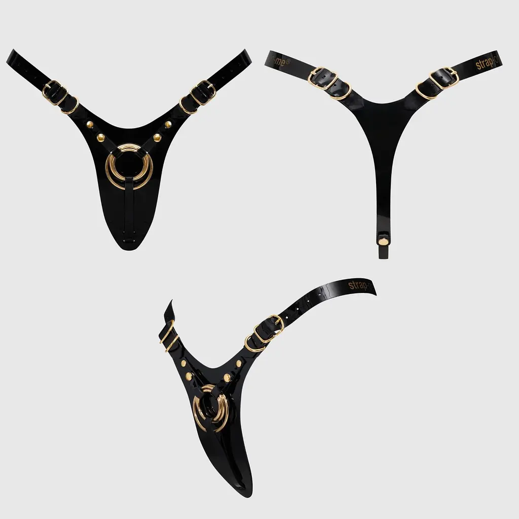 Трусики для страпону Strap-On-Me Leatherette Harness Fabulous - One Size - Black Glossy SX2852 104384 - фото 4