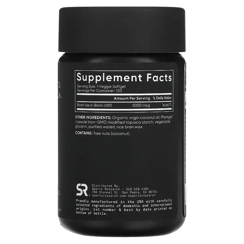 Біотин Sport Research Biotin 5000 mcg 120 veg softgels (1086-2023-10-3448) - фото 2