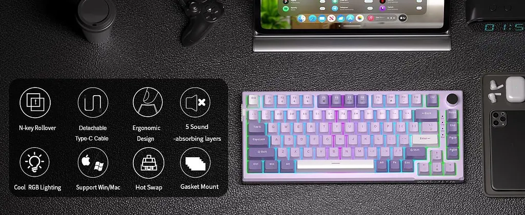 Клавіатура MageGee SKY 81 RGB Violet Switch (6971969727939) Violet (G-000003955) - фото 5