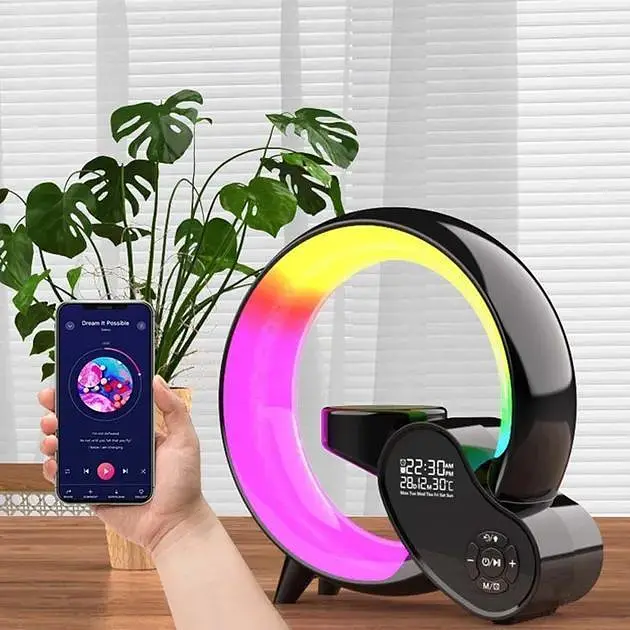 Настільна смарт лампа-нічник з бездротовою зарядкою та Bluetooth-колонкою G-Smart HM-2309 7в1 (Чорна) - фото 5