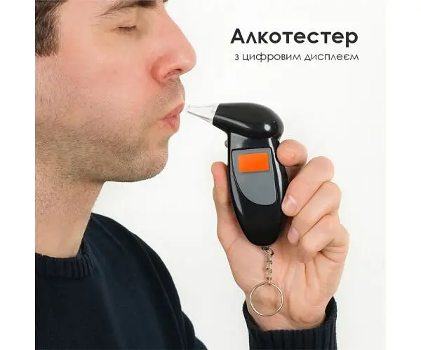 Алкотестер з цифровим дисплеєм та силіконовими насадками, чорний, пластиковий - фото 2