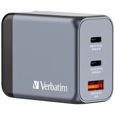 Зарядний пристрій Verbatim GaN 65 Вт, 3 порти (2xUSB-C 65 Вт / USB-A 3.0) (32201) - фото 8