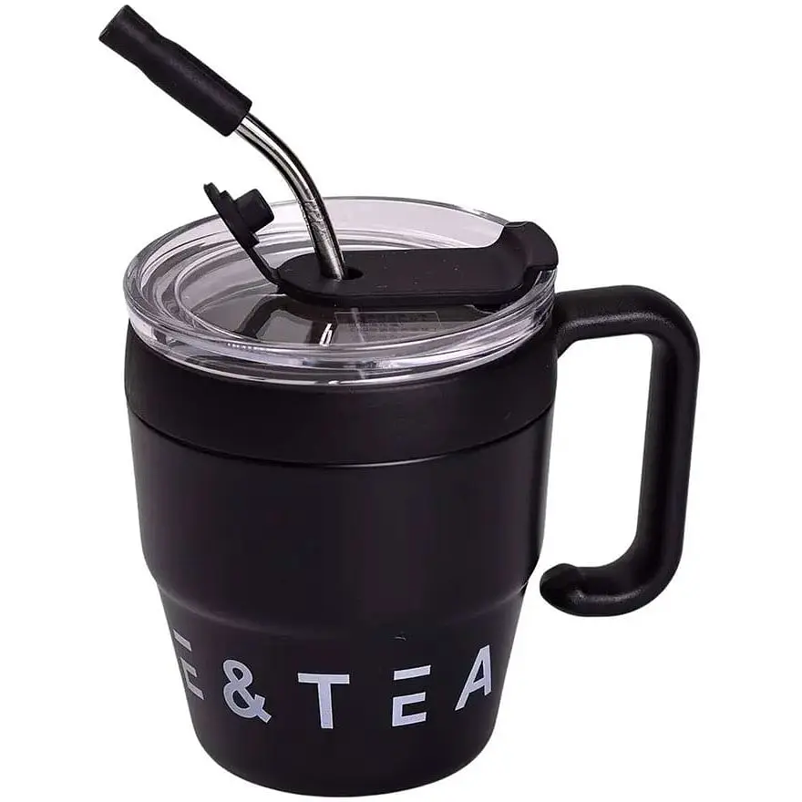 Термокружка Coffee & Tea 480 мл с трубочкой и двойным открыванием, черный Yiwu HP-14-23B - фото 2