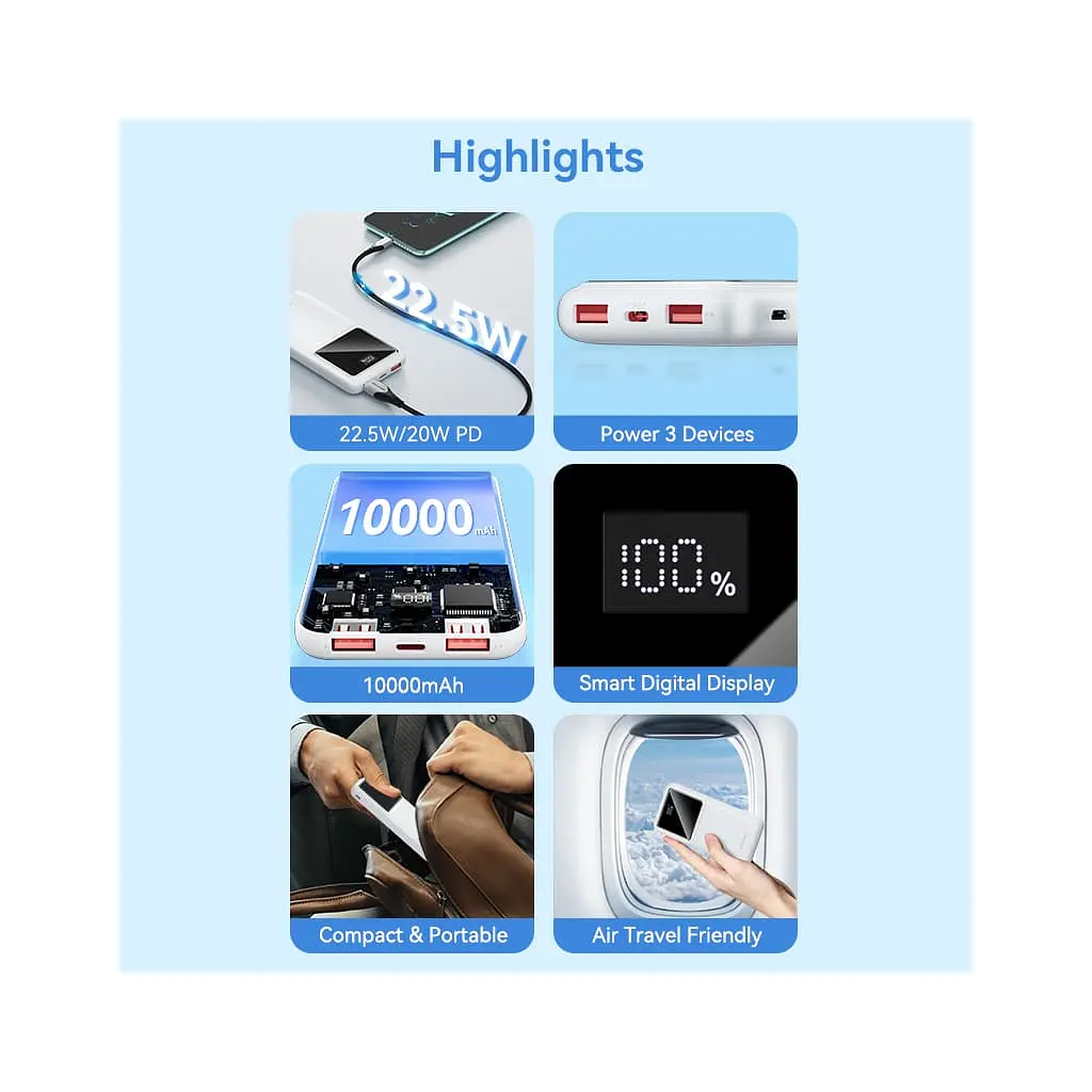 Батарея універсальна Vention 10000 mAh 22.5W Black LED Display Type (FHKB0) - фото 4