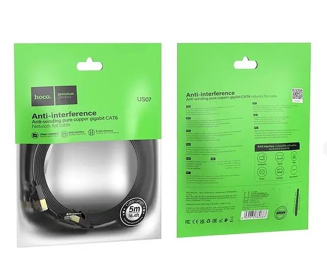 Патч-корд Hoco US07 General pure copper flat network cable (L-5M) Чорний - фото 2