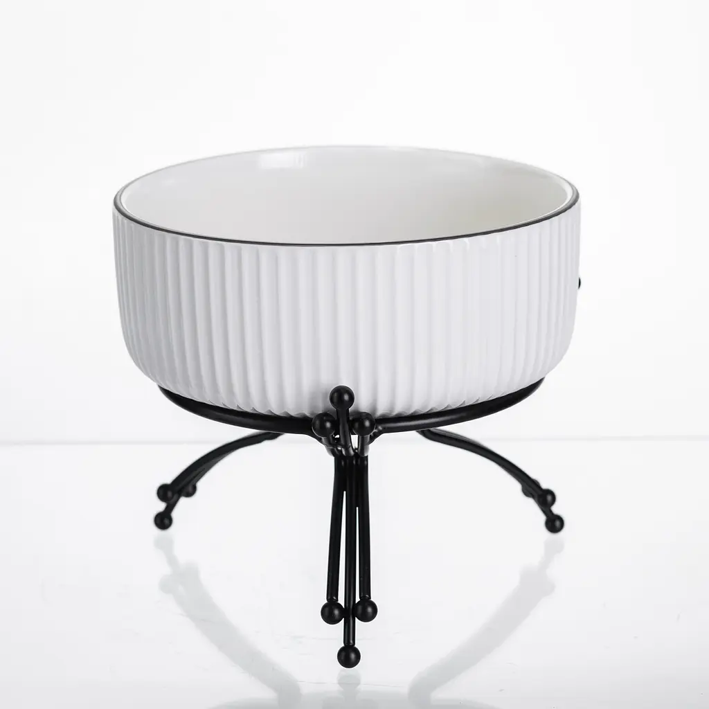 Салатник порцеляновий на металевій підставці Ø16 (см) тарілка для салату салатниця Чорний Yiwu LB-1568B - фото 3