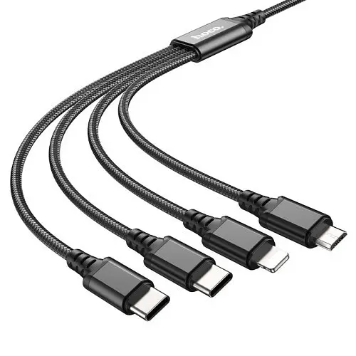 Кабель HOCO X76 4-in-1 Super charging cable(Type-C+Type-C+iP+Micro) 2A/1m Чорний