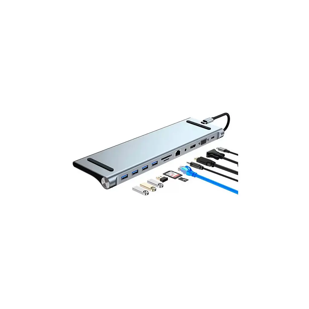 Порт-реплікатор Dynamode 11-in-1 USB-C to HDTV 4K/30Hz, VGA, 1хUSB3.0, RJ45, Type-C PD, Audio, SD/MicroSD (BYL-2003) - фото 3