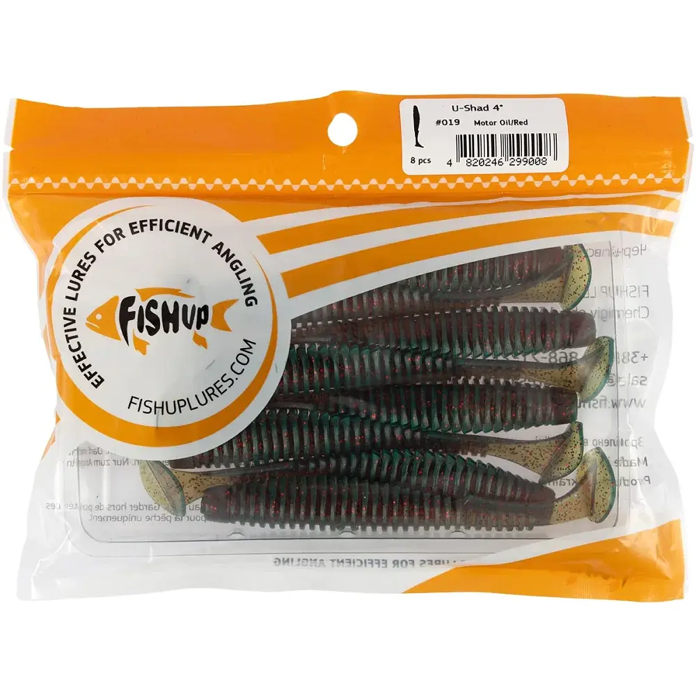 Силикон FishUP U-Shad 4" #019 - Motor Oil/Red (8 шт/уп) - фото 2