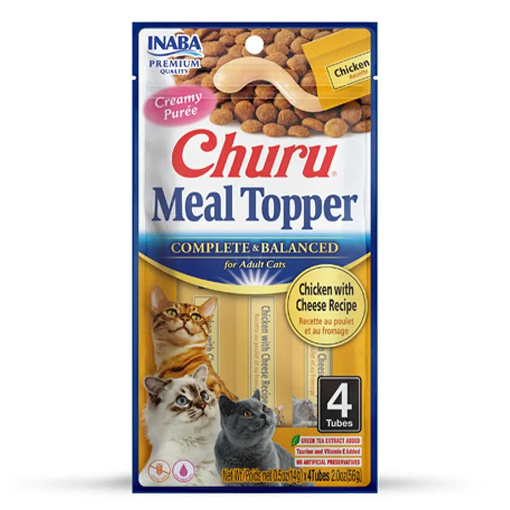 Вологі ласощі для котів INABA Churu MEAL TOPPER кремовий мус в стіках з куркою та сиром 4 шт по 14 г
