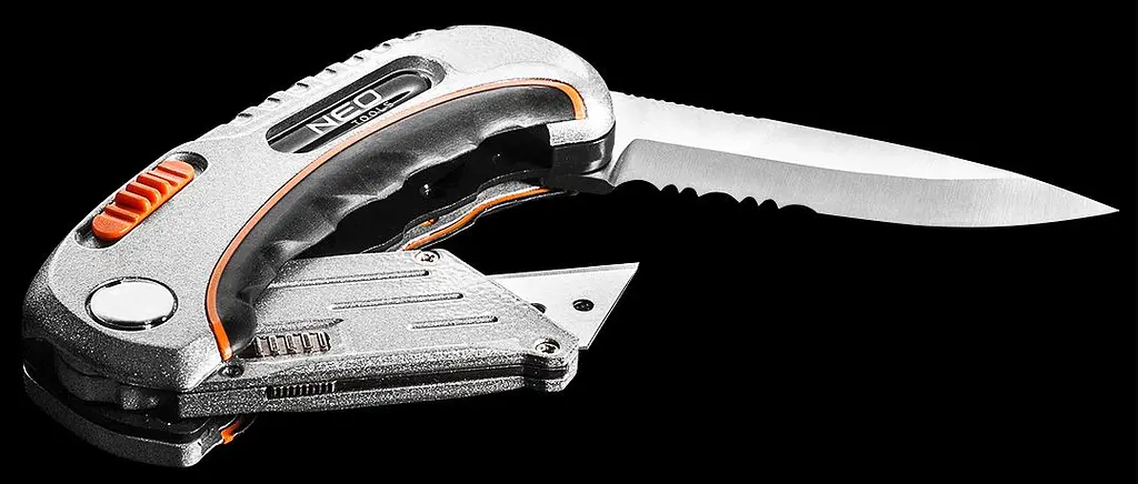 Neo Tools Ніж складаний, 2 наконечники, 5 трапецієподібних лез у наборі, чохол - фото 3