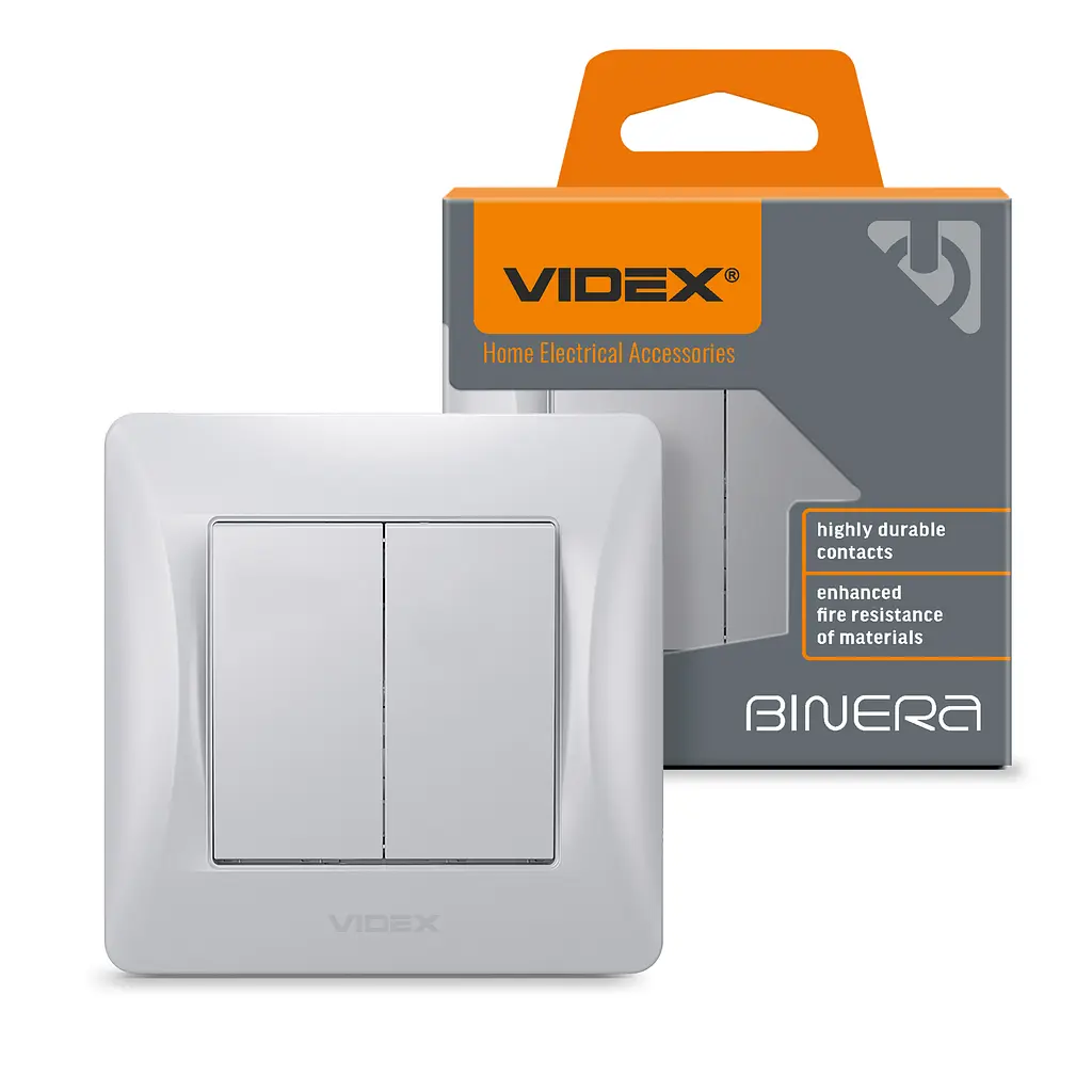Вимикач двоклавішний срібний шовк VIDEX BINERA VIDEX (24893-000)