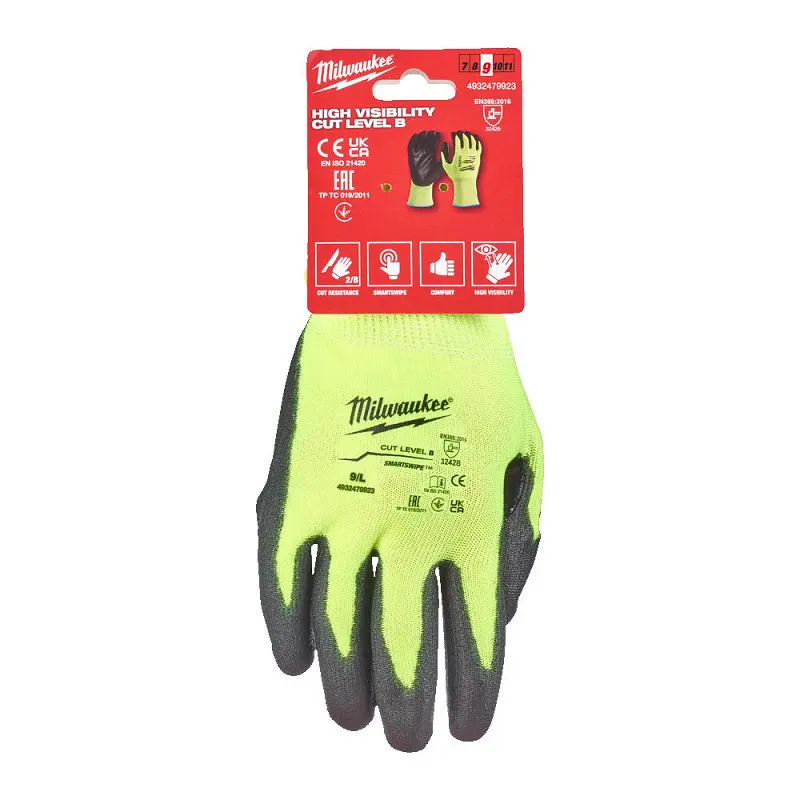 Рукавиці робочі сигнальні Hi-Vis Milwaukee з опором порізам 2/B рівня розмір 9/L - фото 2