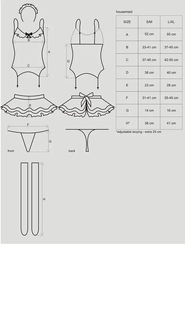 Еротичний костюм покоївки зі спідницею Obsessive Housemaid 5 pcs costume L/XL, чорно-білий, топ з пі - фото 7