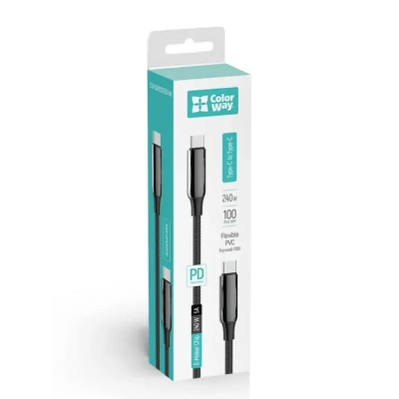 Дата кабель USB-C to USB-C 1.0m (PVC+Aluminum Alloy) (PD Fast Charging 240W) 5А black ColorWay (CW-CBPDCC069-BK) - фото 6