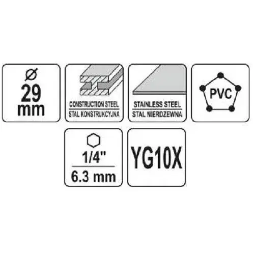 Сверло коронка по металлу TCT Yato Ø29x103 мм толщина до 25 мм с направляющим 6-гранный хвост 1/4 (YT-44057) - фото 3