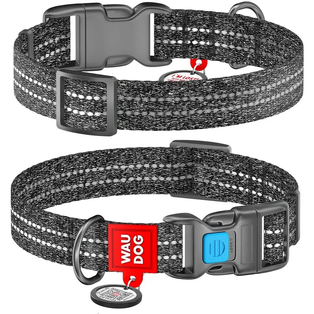 Ошейник для собак Waudog Re-cotton, из восстановленного хлопка, светоотражающий, с QR паспортом, S, 23-35х1,5 см, серый - фото 3