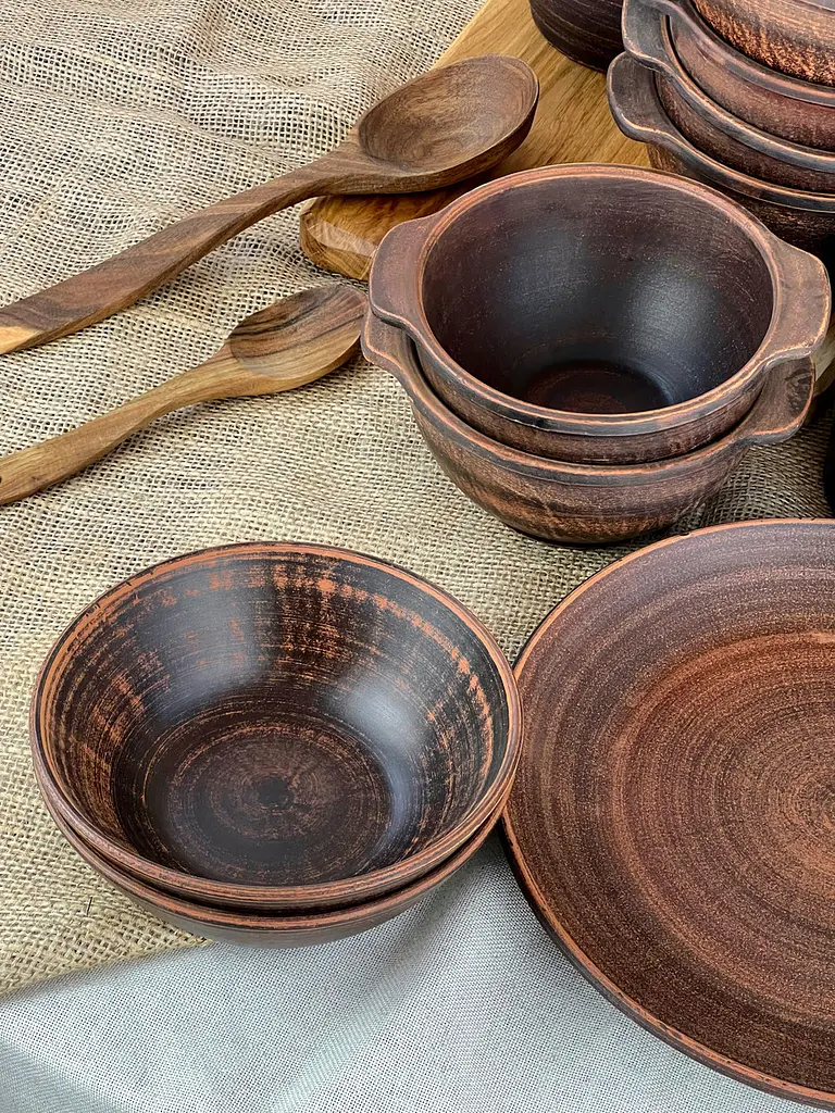 Столовий сервіз керамічного (глиняного) посуду для Борщу на 6 чоловік Гладкий - фото 10