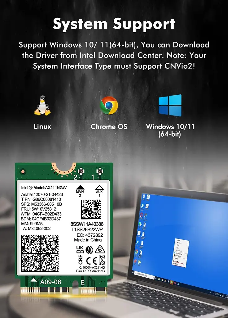 Мережева карта Intel WIFI 6E AX211NGW CNVIO2 Тридіапазонний адаптер, MU-MIMO, Bluetooth модуль для ПК/Ноутбука (19528) - фото 6