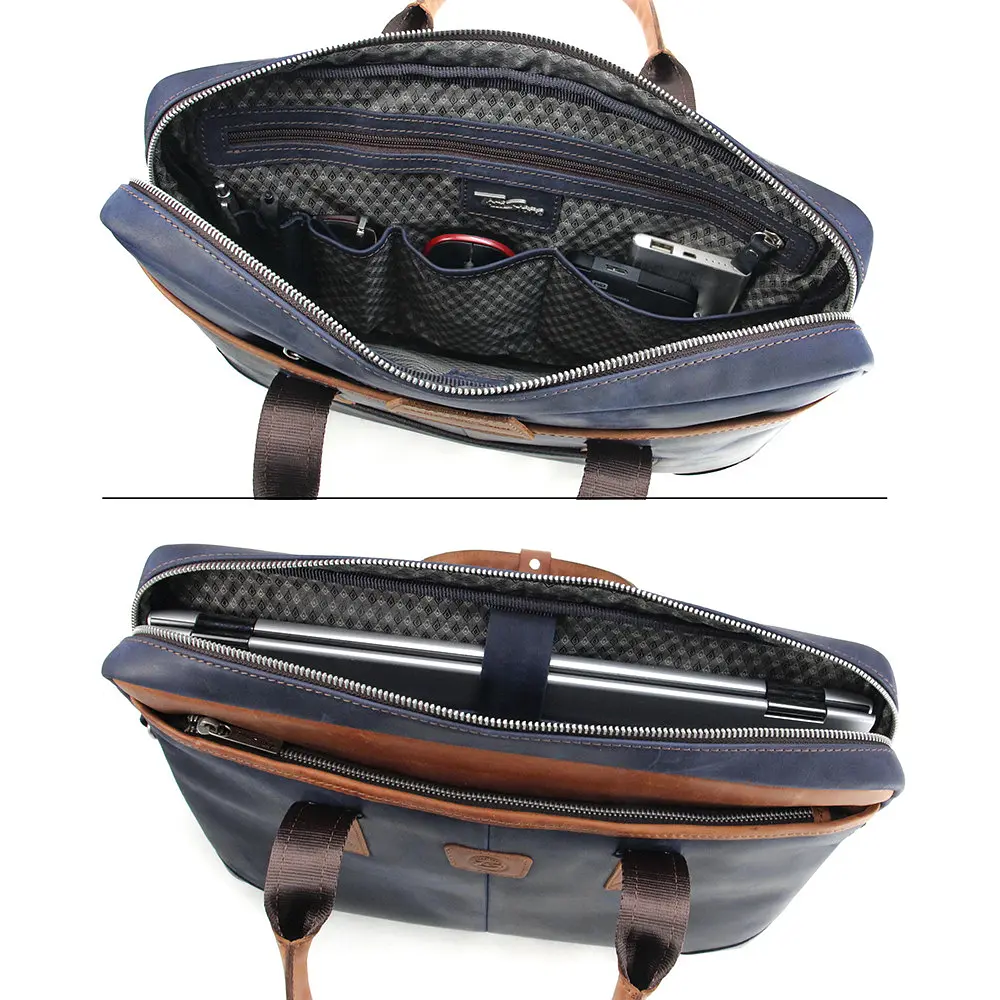 Сумка кожаная для ноутбука Tom Stone 717 BL-R синяя MacBook 16' - фото 8