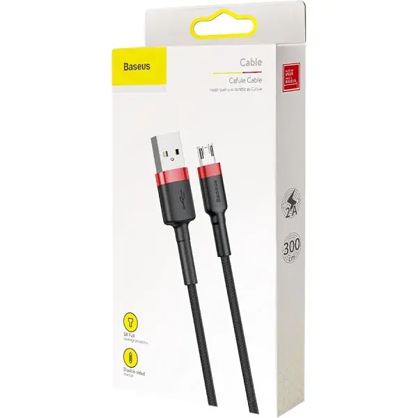 Кабель Baseus Cafule Cable USB to Micro USB 2A 3m CAMKLF-H91 Red-Black - фото 4