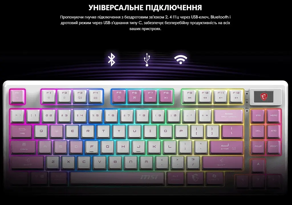 Клавіатура ігрова механічна MSI FORGE GK-600 W TKL Wireless, EN/UKR/RU, RGB VIOLET - фото 10
