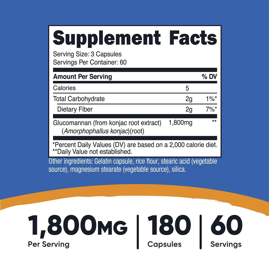 Глюкоманнан Nutricost Glucomannan Konjac Root Extract 1800 мг 180 капсул - фото 3