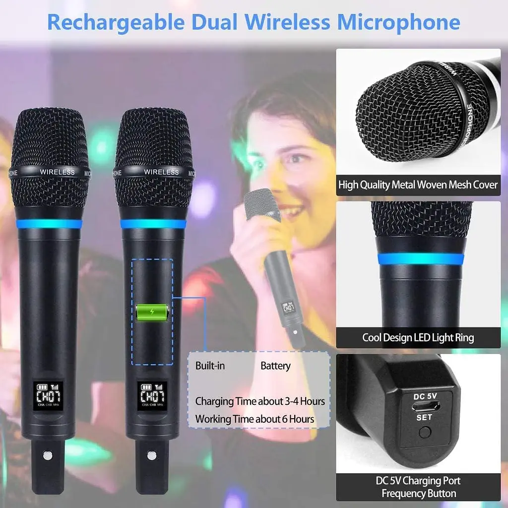 Беспроводная микрофонная система S9 UHF караоке микрофон беспроводной с Bluetooth - фото 4