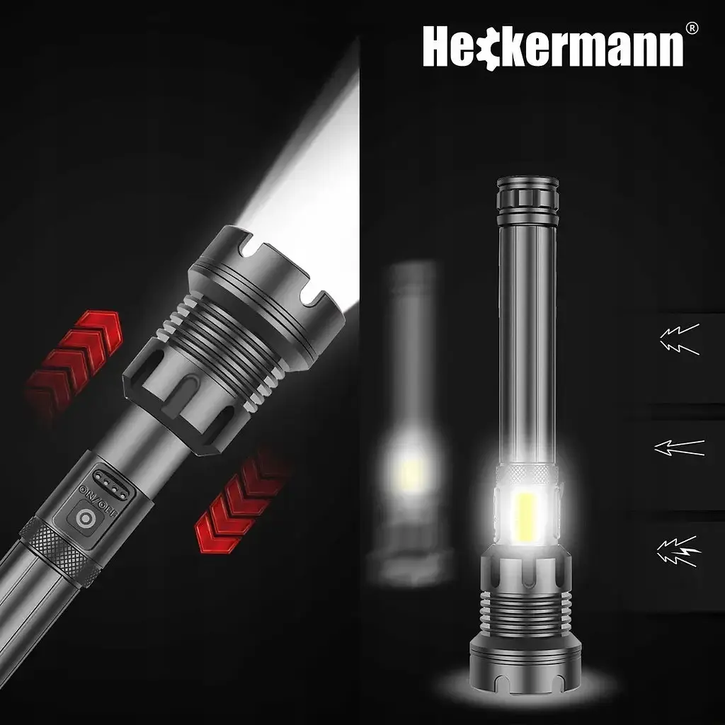 Тактичний ліхтарик Heckermann 1690 LED ZOOM USB 5000 mAH 2500 lm потужний - фото 7