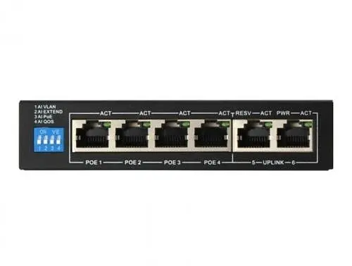 PoE комутатор S6004-E2-AI POE (60W) 4х10/100 PoE, 2х100 RJ45 (Uplink) Black FoxGate teh0028238 - фото 2