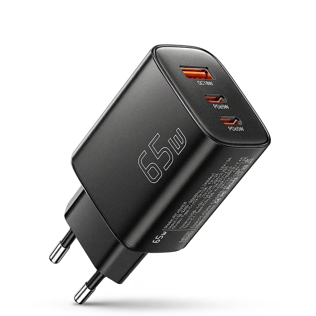 Зарядний пристрій Essager GaN 65W, 2 x USB-C+USB-A (ES-X57), EU, чорний - фото 3