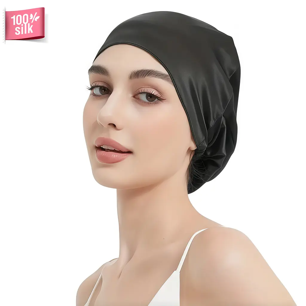 Шовкова нічна шапочка MaryuPHair для збереження зачіски (чорний)