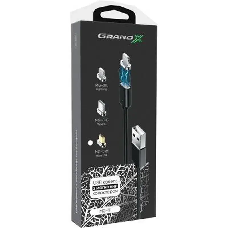 Дата кабель USB 2.0 AM to Micro 5P 1.0m Magnet Grand-X (MG-01M) - фото 6