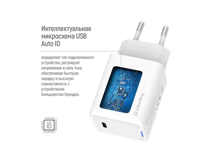 Мережевий зарядний пристрій ColorWay GaN Mini 45 W White (CW-CHS057PD-WT) - фото 4