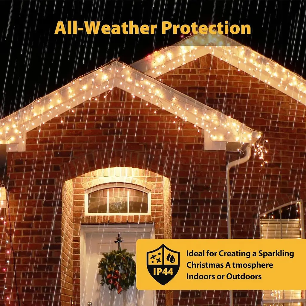 Гірлянда SALCAR 5m 200 LED Icicle Lights, живлення від мереж різдвяні казкові вогні з 24 краплями, 8 миготливих режимів - фото 6