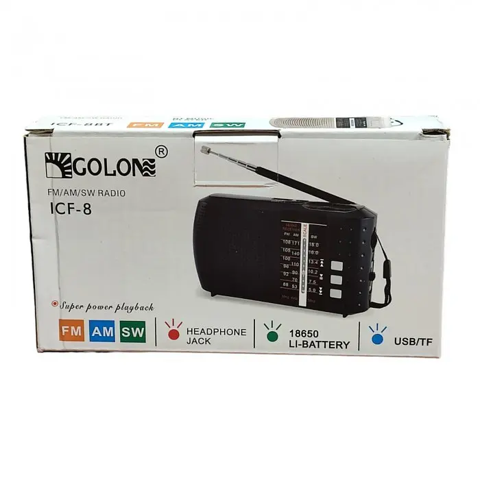 Радіоприймач чорний на акумуляторі 18650 з Bluetooth FM USB MicroSD Golon ICF-8BT - фото 6