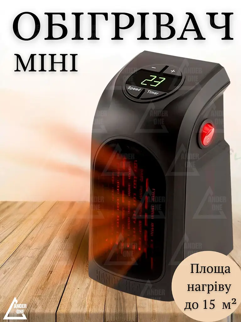 Покращений портативний електричний міні обігрівач з термостійкого пластику, З ТАЙМЕРОМ і пультом ДУ, дуйка ANDER ONE