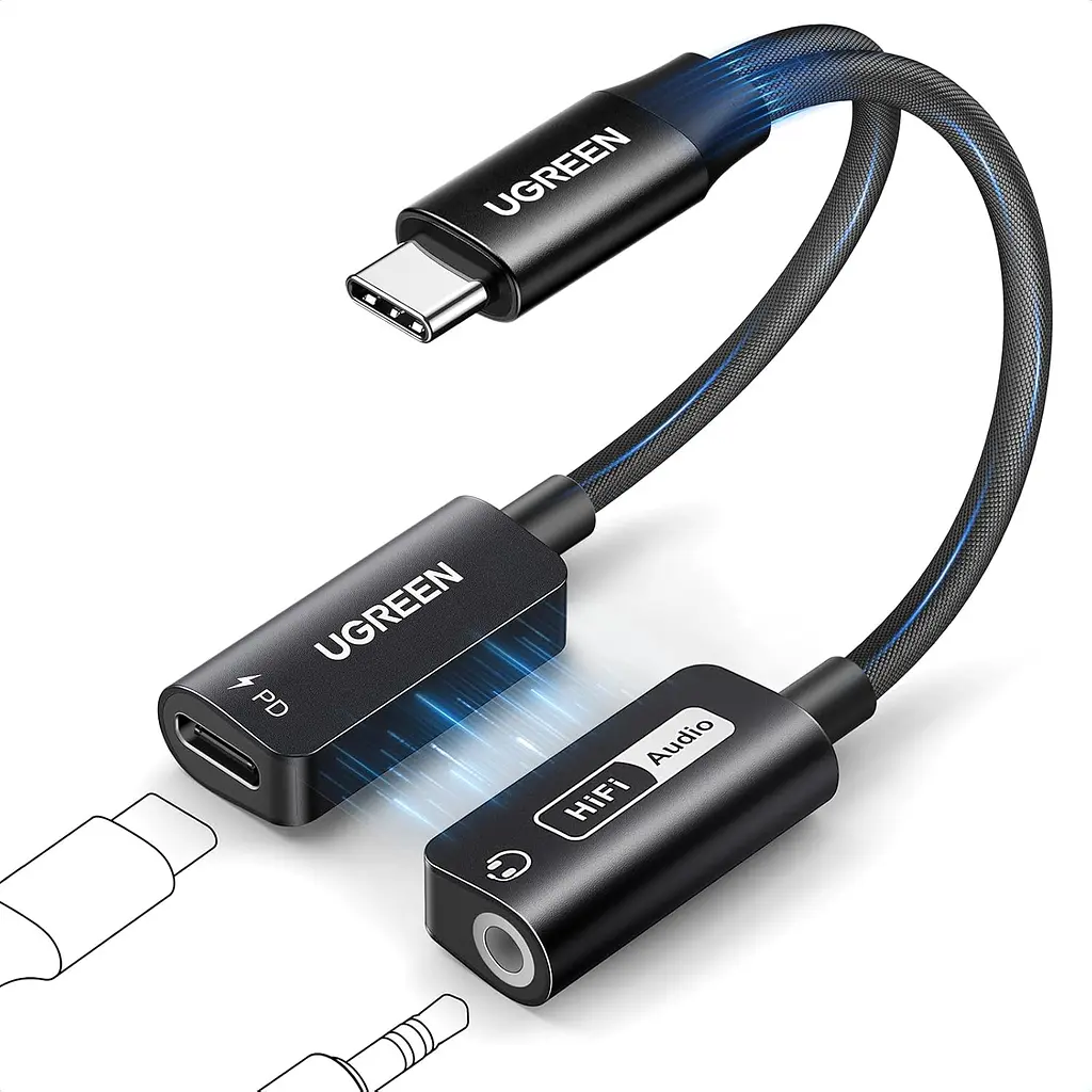 Аудіоадаптер UGREEN CM721 USB-C - 3.5 мм / USB-C PD 60 Вт чорний (25837)