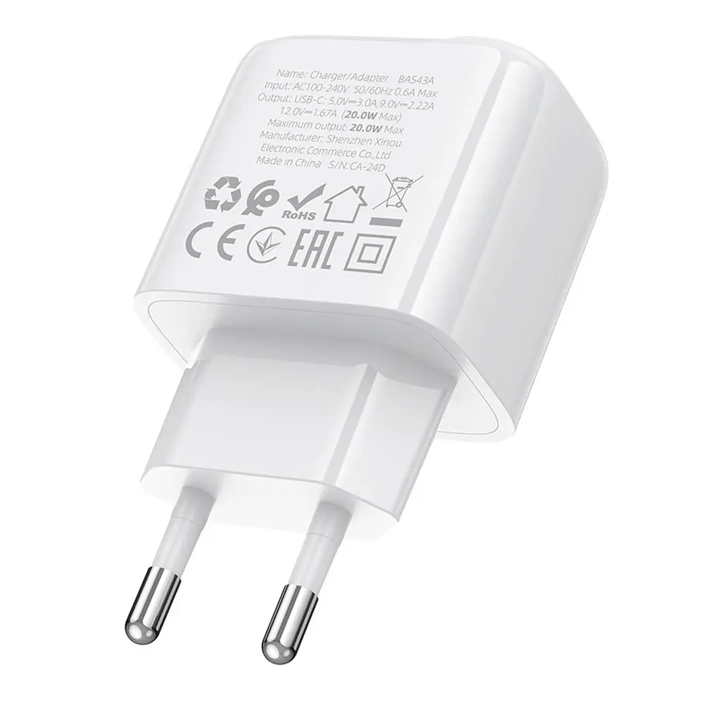 Мережевий зарядний пристрій Borofone BAS43A Type-C PD/QC 20W 100-240V AC 50/60Hz 0.6A White (35134_3345025) - фото 8