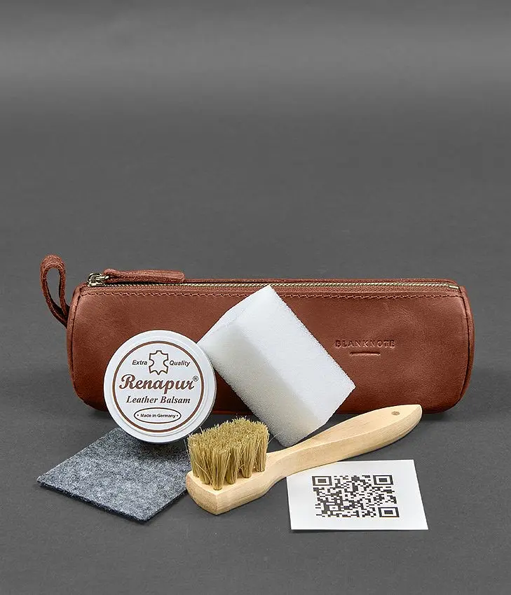 Набір для догляду за шкіряними виробами у шкіряному чохлі світло-коричневий - фото 2