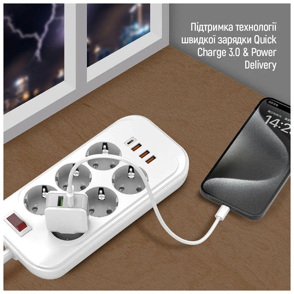 Мережевий фільтр живлення ColorWay CW-CHE64PDW, 6 розеток/4USB 2M (CW-CHE64PDW) - фото 8